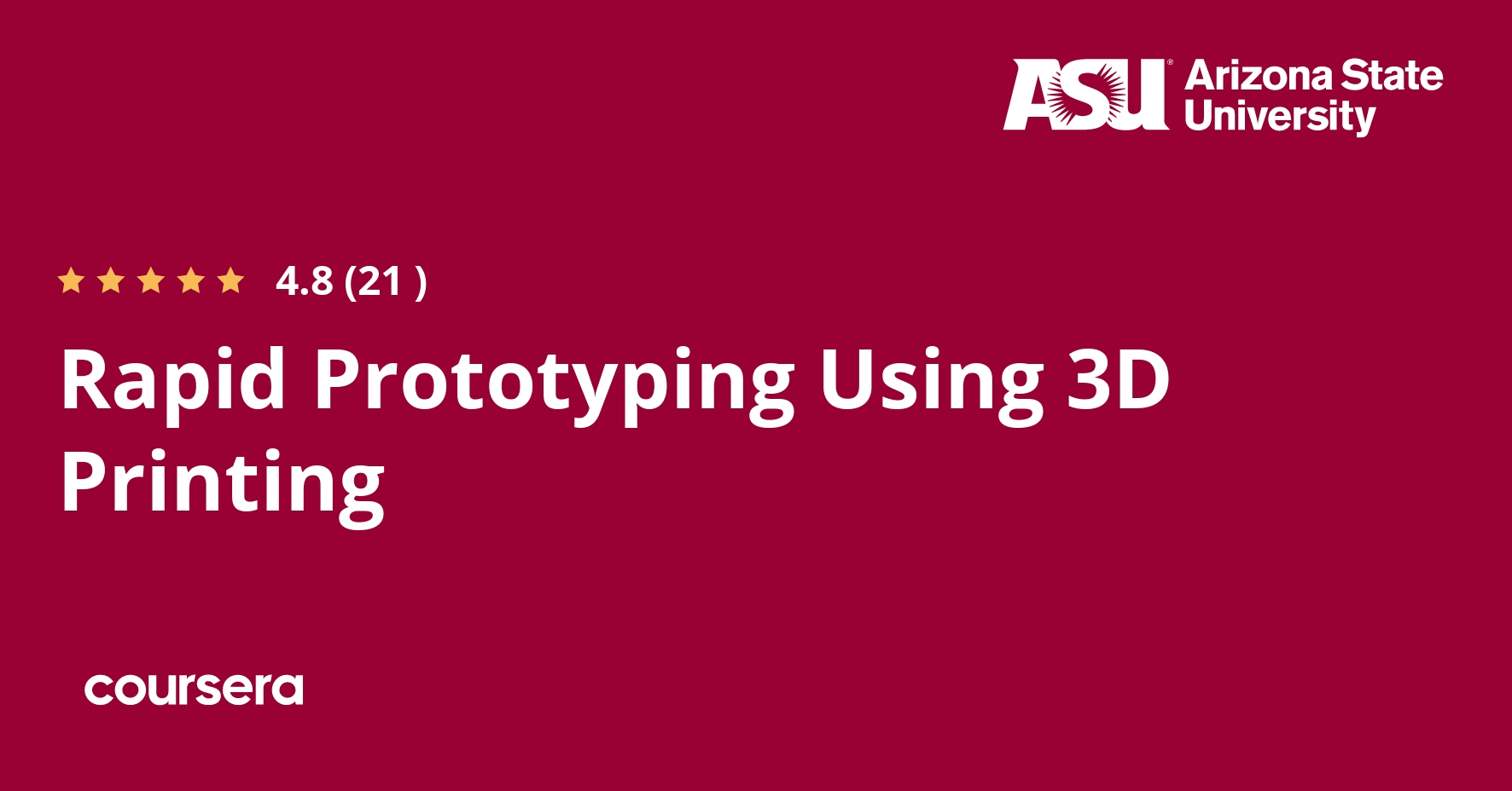 Offered by Arizona State University. Learn Prototyping in Engineering & Product Design. This specialization explores the use of 3D printing ... Enroll for free.
